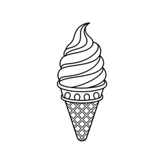 A black and white ice cream illustration line art of a coloring page 