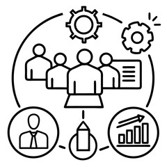 Seminar icon set. Business line icons: teamwork, collaboration, education, coaching, team building, meeting, training, presentation and more. Editable stroke. Vector illustration.