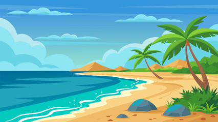Serene Tropical Beach. Palm Trees. Ocean. and Sandy Shores