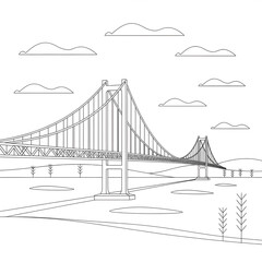 A black and white bridge illustration line art of a coloring page