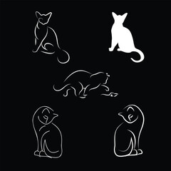 Set of Stylized Cat Silhouettes and Line Art