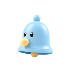 Fototapeta premium Cute blue bell character with yellow nose and clapper isolated on transparent background