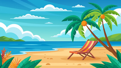 Obraz premium Serene Tropical Beach. Palm Trees. Ocean. and Relaxing Summer Vacation
