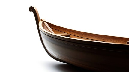 Wooden boat detail with closeup, and white background.