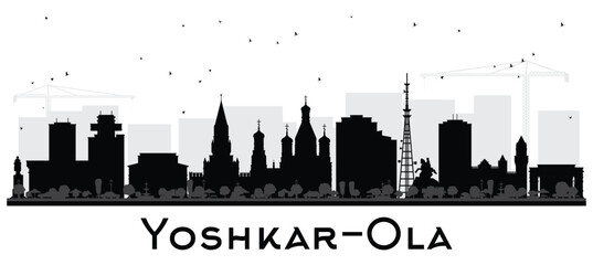 Fototapeta premium Yoshkar Ola Russia city skyline silhouette with black buildings isolated on white. Yoshkar Ola cityscape with landmarks. Travel and tourism concept with modern and historic architecture.
