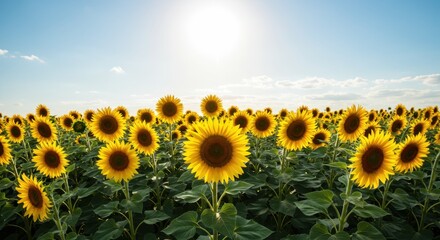 Obraz premium Sunflowers Field Under Blue Sky