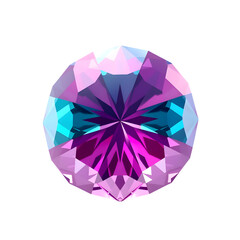 Beautiful faceted gemstone with pink and blue colors isolated on transparent background