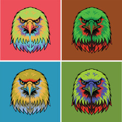 Aggressive Eagle Mascot Head Collection in Pop Color Backgrounds