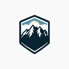 Mountain peak summit logo design. Outdoor hiking adventure icon set. Alpine wilderness travel symbol. Vector illustration. mountain, hill logo design