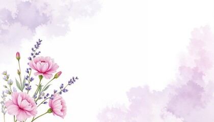 Fototapeta premium Watercolor flowers in soft pastel colors on white background - Concept of Handmade watercolor postcard flowers 