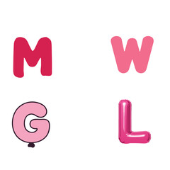 Balloon letters M, W, G, and L in fun vector style.




