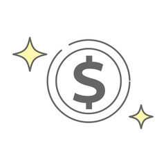 Shiny dollar coin with sparkles