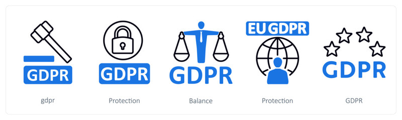 A set of 5 mix icons as gdpr, protection, balance