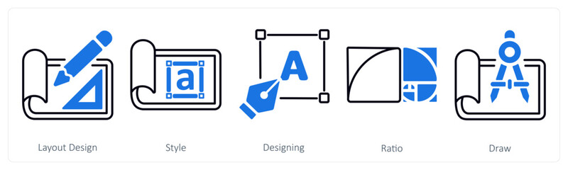 A set of 5 mix icons as layout design, style, designing