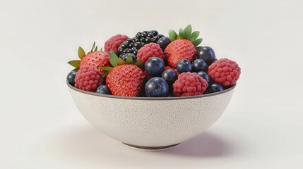 Fresh Berries in White Bowl on Minimalist Background
