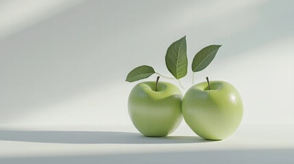 Minimalist Green Apple with Leaf on Sunlit Surface
