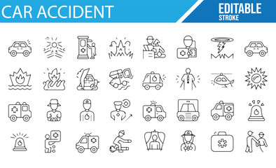 Car Accident Scenarios and Road Emergency Icons