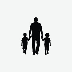 Silhouette of a father walking hand-in-hand with two kids. A peaceful, touching Parents Day vector. Perfect for family, love, bonding, and parent-child relationship themes.