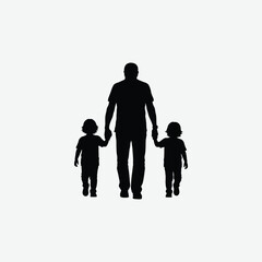 Silhouette of a father walking hand-in-hand with two kids. A peaceful, touching Parents Day vector. Perfect for family, love, bonding, and parent-child relationship themes.