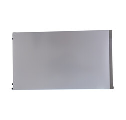 Single silver refrigerator or gray fridge in horizon isolated  with clipping path in png file format