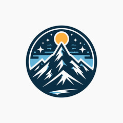 Mountain peak summit logo design. Outdoor hiking adventure icon set. Alpine wilderness travel symbol. Vector illustration. mountain, hill logo design
