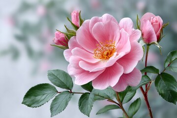 Fototapeta premium Delicate pink rose blooming in spring garden