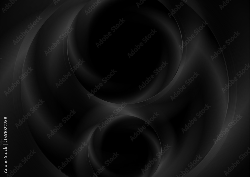 Poster Black smooth glossy circles abstract geometric background. Vector futuristic tech design