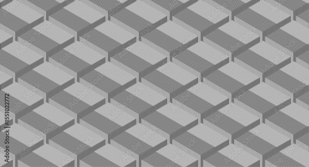 Poster Dark grey abstract 3d cubes with minimal lines, geometric tech background. Vector concept linear design