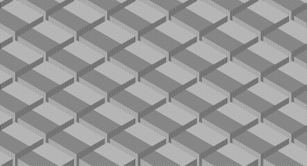 Dark grey abstract 3d cubes with minimal lines, geometric tech background. Vector concept linear design