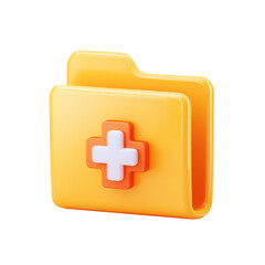 Fototapeta premium A 3D Rendered Transparent PNG Icon Featuring a Yellow Folder with a White and Orange Plus Sign Emblem Representing Safety and Addition