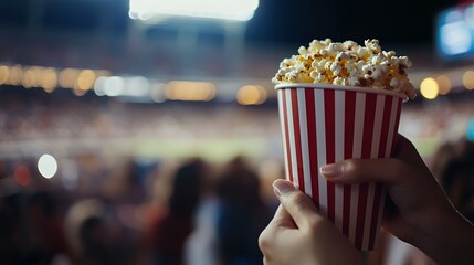 Red Striped Popcorn Bucket at Event