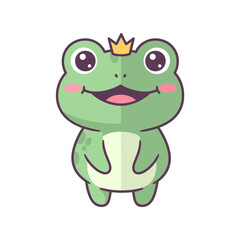 Obraz premium Adorable Cartoon Frog with Crown Smiling Pink Cheeks and Big Eyes.