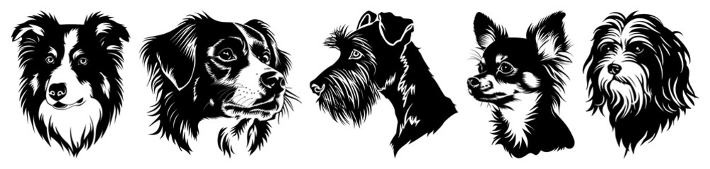 Fototapeta premium PNG Detailed dog breed silhouette illustrations, element set on transparent background