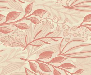Abstract modern minimalist botanical seamless flow pattern in orange and pink on a cream background
