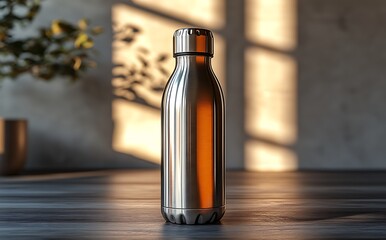 Stainless steel water bottle mockup for reusable drinkware

