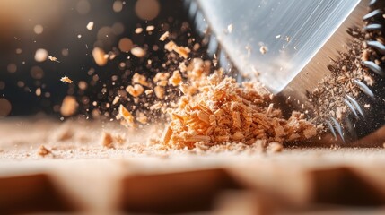 A close-up view of wood shavings being created by a sharp plane tool, symbolizing craftsmanship, woodworking precision, and the beauty of natural materials in artisan work.