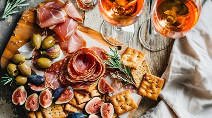 Aperitivo Platter with Ros&eacute; Wine and Charcuterie