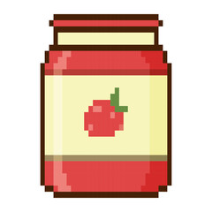 8 bit strawberry jam. Pixel art object. Old school computer graphic style.