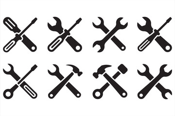 Final Silhouette Tool Icon Set with Wrenches, Hammers, and Screwdrivers