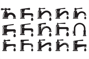 Mega pack of water faucet icons in flat vector style