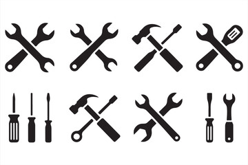 Mixed Industrial Tool Icon Set for Engineering and Service Use