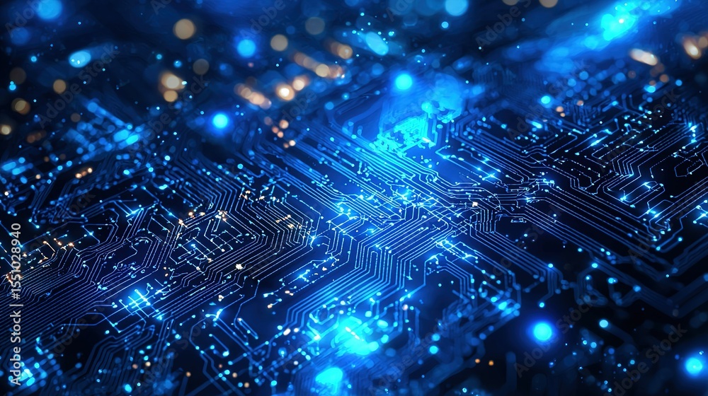 Wall mural futuristic tech circuit board vector background with glowing dots and minimal design