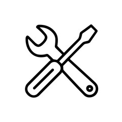 Minimalist Outline Crossed Screwdriver and Wrench Symbol Industrial Service Icon