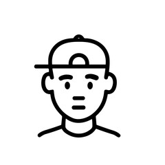 Simple Outline Illustration of Young Man with Cap Face Icon