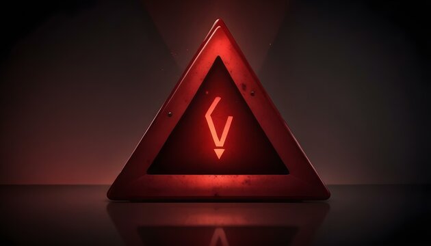 The illuminated red hazard sign is a bold warning in the darkness, a symbol of immediate danger. - Powered by Adobe