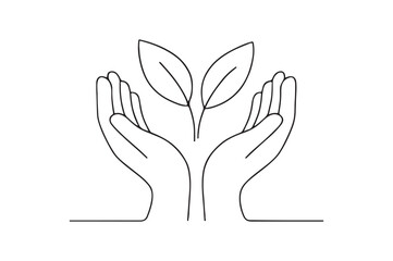 Hands Holding Leaves continuous one line drawing minimalism design