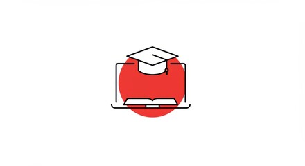 Fototapeta premium Online Education: Graduation Cap and Book Icon