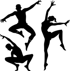 Silhouettes of Ballet and Hip-Hop Dancers in Motion &ndash; Vector Set