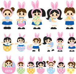 Cute Kids Easter Celebration Clip Art