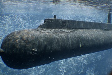 Submarine submerged in water